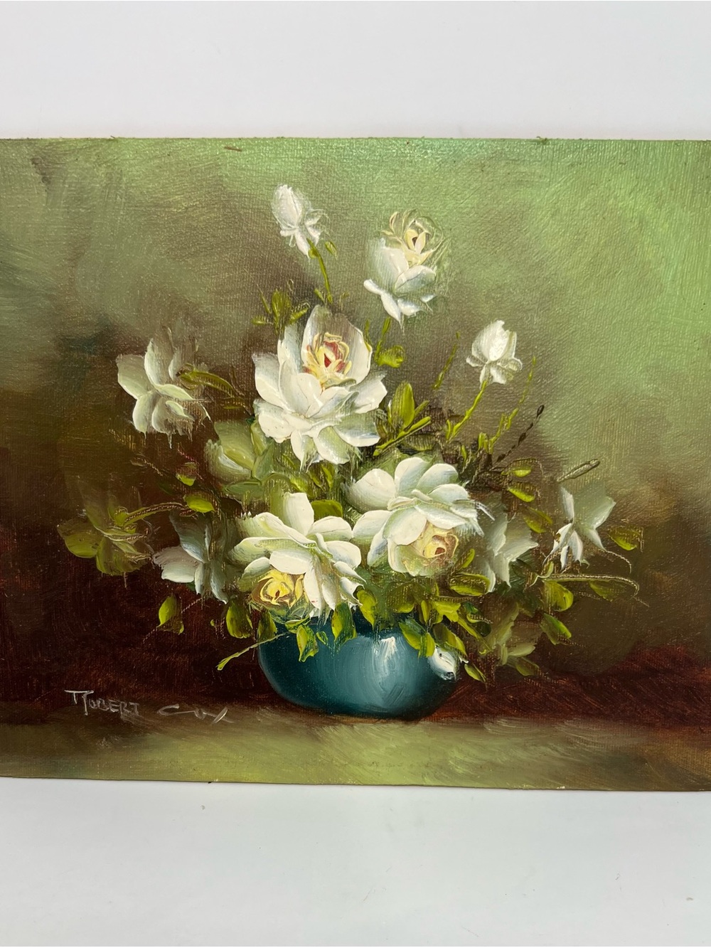 Robert Cox Painting 8x10 Still Life Flowers On Wood Board Needs Framed Vintage